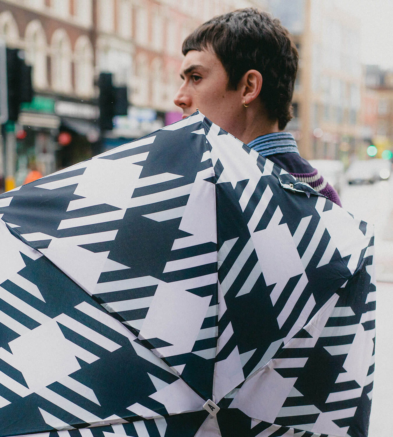 Parapluie Anatole vichy oversize noir SMITH