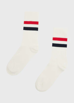 Retro cotton sock Socks KC Cream navy red jpg