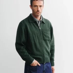 Knit Polo Zip Jacket green melange men jpg