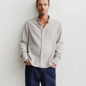 Button Down Shirt Heringbone Grey men jpg
